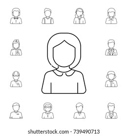 Schoolgirl avatar. Set of avatar icons on white background