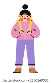 Schoolgirl with backpack . Back to school, education concept.Vector flat illustration.