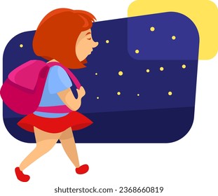 Schoolgirl with backpack, illustration, vector on a white background.