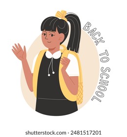 Una colegiala con una mochila en la espalda