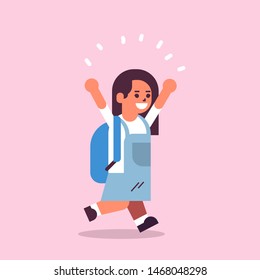schoolgirl with backpack running back to school education concept female pupil having fun flat full length