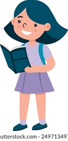 Colegiala con el libro y la mochila sin fondo