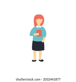 Schoolgirl with a book in hand on white background
