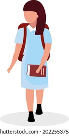 Schoolgirl with book semi flat color vector character. Walking figure. Full body person on white. First day at school isolated modern cartoon style illustration for graphic design and animation