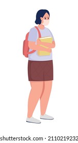 Schoolgirl with books semi flat color vector character. Standing figure. Full body person on white. Attending school isolated modern cartoon style illustration for graphic design and animation