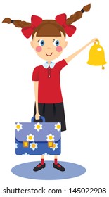 Schoolgirl with briefcase and bell