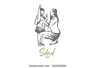 Schoolgirl concept sketch. Isolated vector illustration