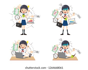Schoolgirl  to do a multi-tasking.