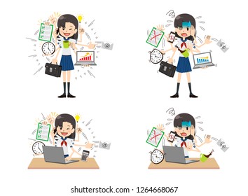 Schoolgirl  to do a multi-tasking.