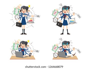 Schoolgirl  to do a multi-tasking.