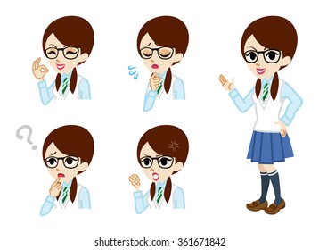 Schoolgirl full length and Facial expression set