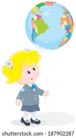 Schoolgirl with a globe - balloon