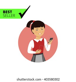 Schoolgirl holding smartphone