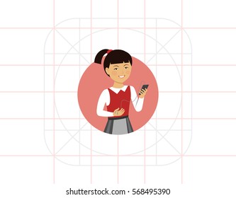 Schoolgirl holding smartphone