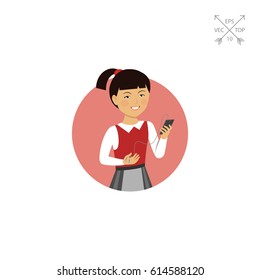 Schoolgirl holding smartphone