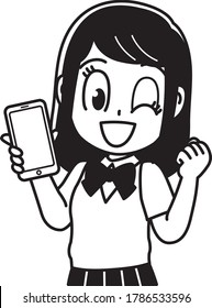 
Schoolgirl holding a smartphone in guts pose