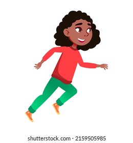 Schoolgirl Jogger Running On Sport Stadium Vector. Happiness African Girl Running On Sportive Track And Exercising Healthy Marathon. Young Character Training Flat Cartoon Illustration