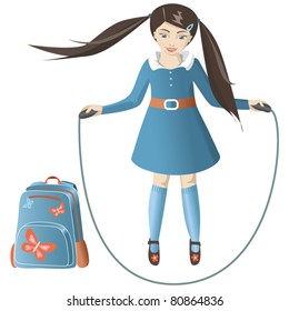 Schoolgirl jumping on a rope.