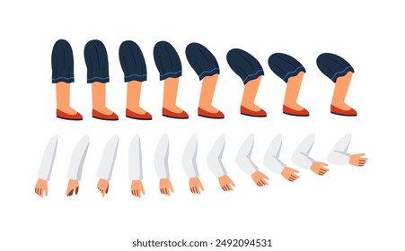 Schoolgirl legs and arms set. Feet and hands. Pack of legs in arms. Design elements for creating animations. Girl in school uniform. Education and training. Flat vector collection