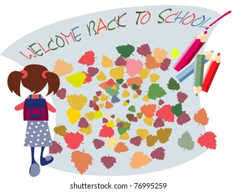 Schoolgirl on a background of autumn leaves