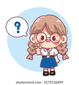 Schoolgirl Pointing with Question Mark cartoon  Vector Illustration