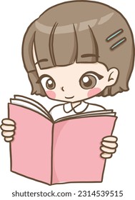 schoolgirl reading a book cartoon doodle kawaii anime coloring page cute illustration drawing character chibi manga comic