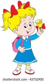 Schoolgirl ringing a bell
