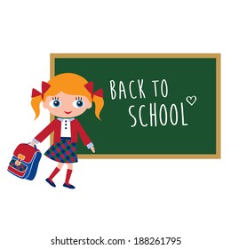 Schoolgirl with schoolbag. Back to school. Vector illustration.
