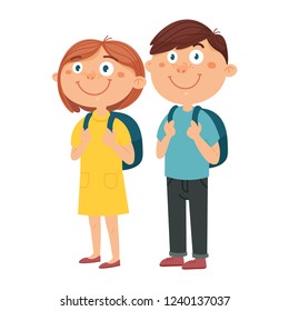 Schoolgirl and schoolboy with backpack.Teenager students