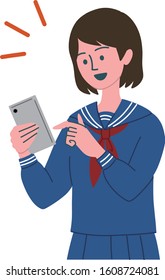 Schoolgirl student smartphone emotion illustration 