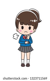 Schoolgirl thinking with hands on chin