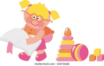 schoolgirl toy -Â?Â? vector illustration, little girl for the first time goes to school