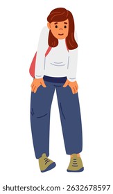 Aluna de uniforme com mochila plana vetor ilustração isolada no branco.