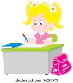 Schoolgirl writing a test