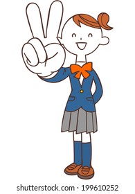Schoolgirls showing the Victory sign