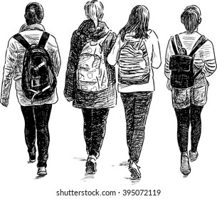 schoolgirls walking
