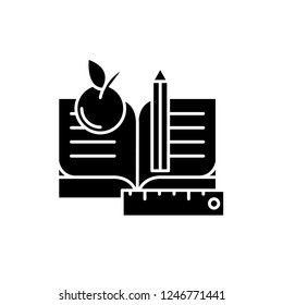 Schooling black icon, vector sign on isolated background. Schooling concept symbol, illustration 