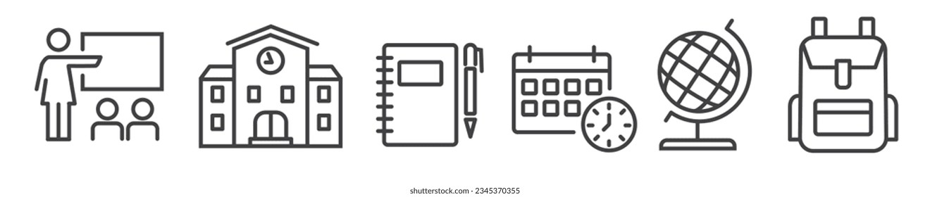 Escolaridad y educación - colección de iconos de línea delgada sobre fondo blanco - ilustración vectorial