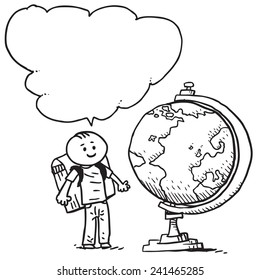 Schoolkid with globe speaking