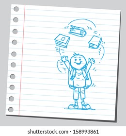Schoolkid playing with book
