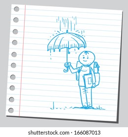 Schoolkid in rain