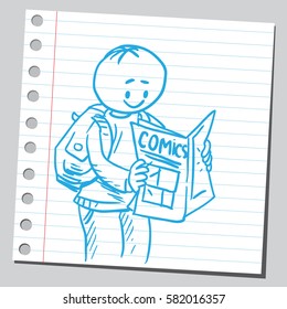 Schoolkid reading comics magazine