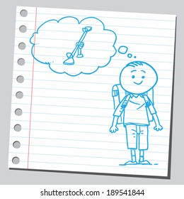 Schoolkid think about seesaw