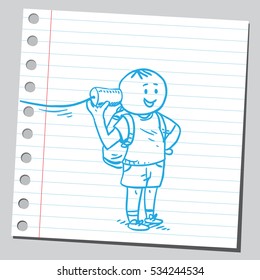 Schoolkid with tin can phone
