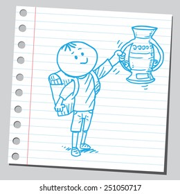 Schoolkid with trophy cup 