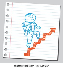 Schoolkid walking up on arrow stairs