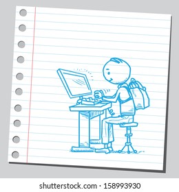 Schoolkid working on computer
