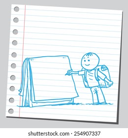 Schoolkid writing on flip chart