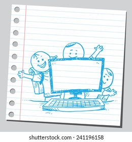 Schoolkids behind computer