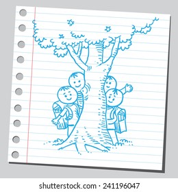 Escuelas detrás de un árbol